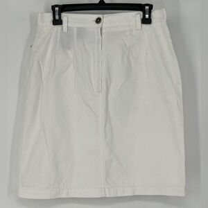 LIZ CLAIBORNE LIZ WEAR BRIGHT WHITE DENIM SKIRT A-LINE FRONT BUTTON‎ AND ZIPPER